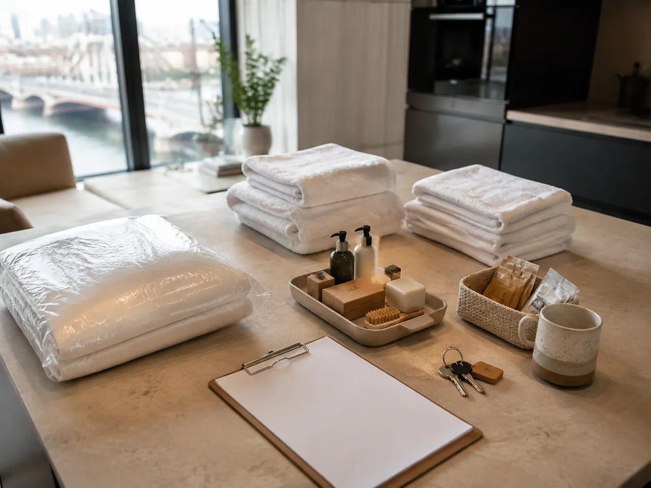 Hotel-grade linen and guest essentials prepared for a London Bridge short-let
