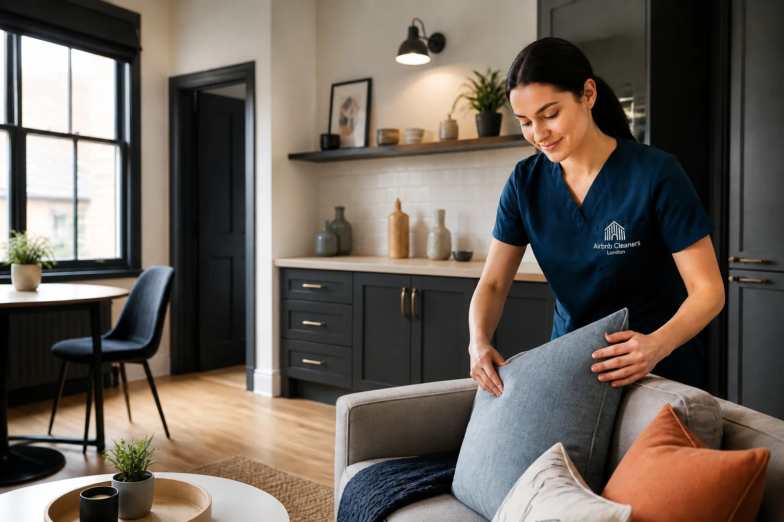 Airbnb Cleaners London housekeeper preparing a Soho short-let apartment